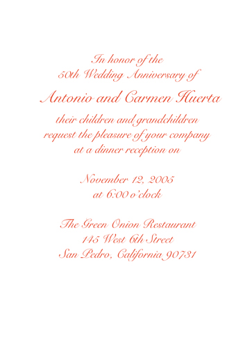 Fiftieth Wedding Anniversary Party Invitation