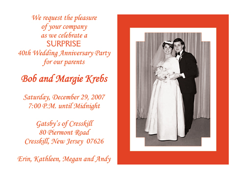 40th Anniversary Party Invitation - Flat Card, Style AP-001 40th Anniversary Party Invitation - Flat Card, Style AP-001