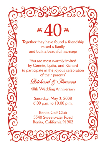 25 Personalized 40th Wedding Anniversary Party Invitations Ap Anniversary Party Invitation