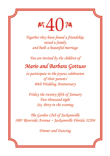 Anniversary Party Invitation, Style AP-006