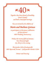 Fortieth Wedding Anniversary Party Invitation