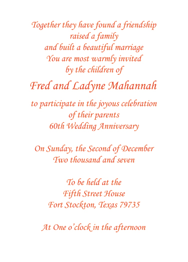 Sixtieth Wedding Anniversary Party Invitation