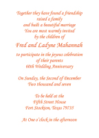 Sixtieth Wedding Anniversary Party Invitation
