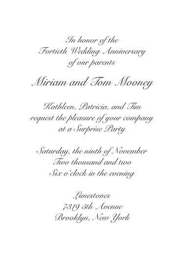 Fortieth Wedding Anniversary Party Invitation