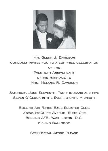 Twentieth Wedding Anniversary Party Invitation