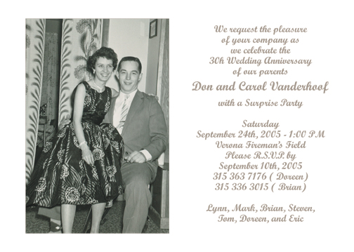 Thirtieth Wedding Anniversary Party Invitation