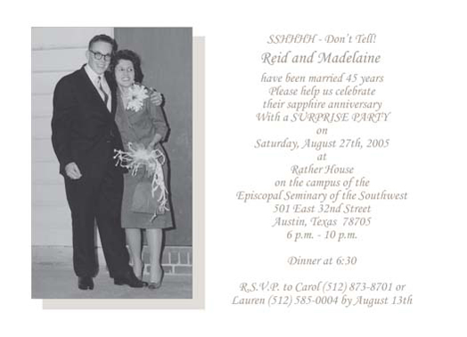 Fifty Fifth Wedding Anniversary Party Invitation