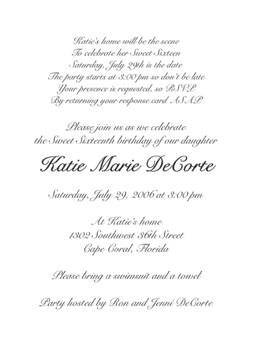 Sweet 16 Invitation - text inside