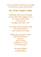 Fiftieth Wedding Anniversary Party Invitation
