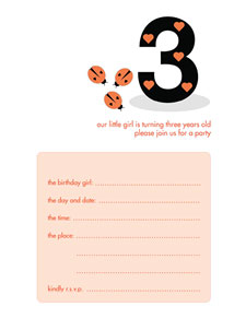 Birthday Party Invitation - Three Years Old