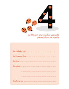 Birthday Party Invitation - Four Years Old Birthday Party Invitation - Four Years Old