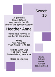 Sweet Fifteen Invitation